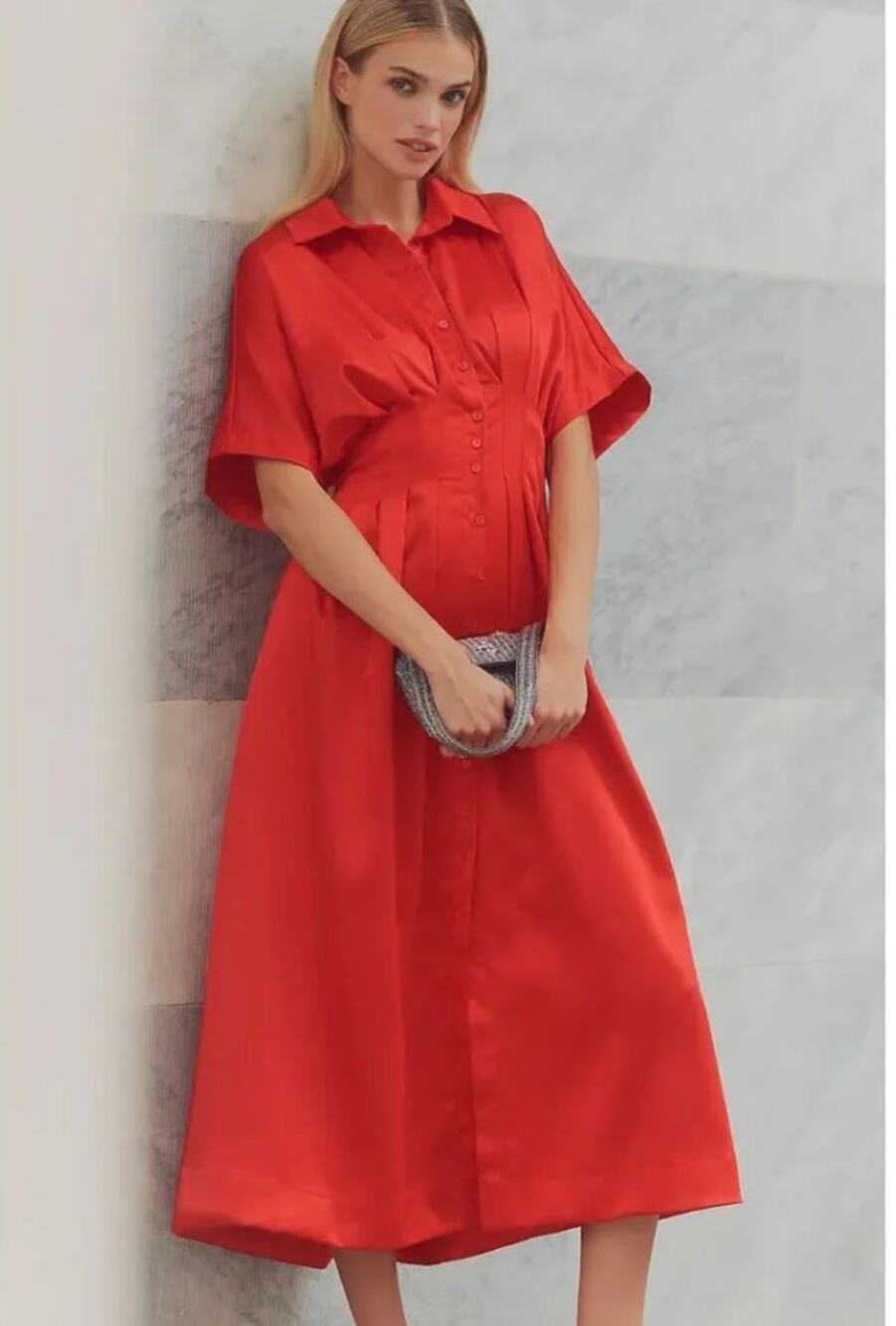 Anthropologie The Tobie Satin Shirt Dress by Exquise Medium